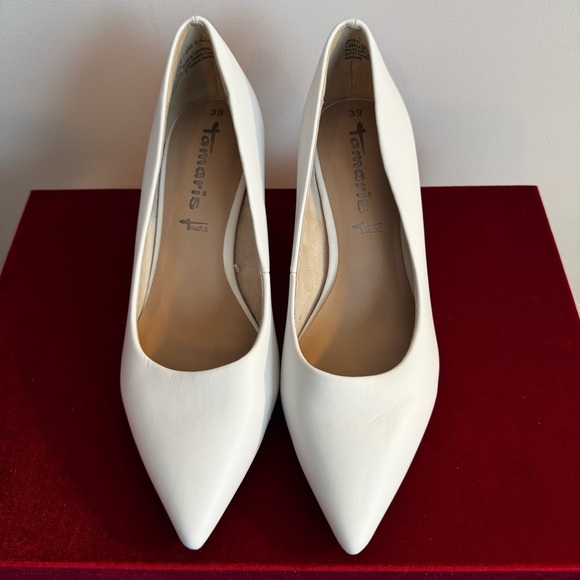 Tamaris Shoes - Tamaris White Pointed Toe Pumps Heels - "Touch-it" Comfort Footbed - Size 39